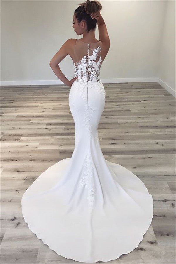 Sleeveless Sheer Tulle Wedding Dresses Mermaid Modern Dresses for Weddings