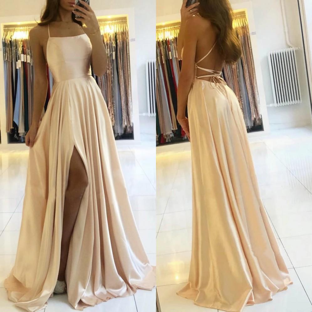 Spaghetti-Straps Dusty Sage Prom Dress Long Split