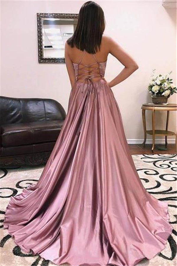 Spaghetti-Straps Mermaid Prom Dress Split With String Back