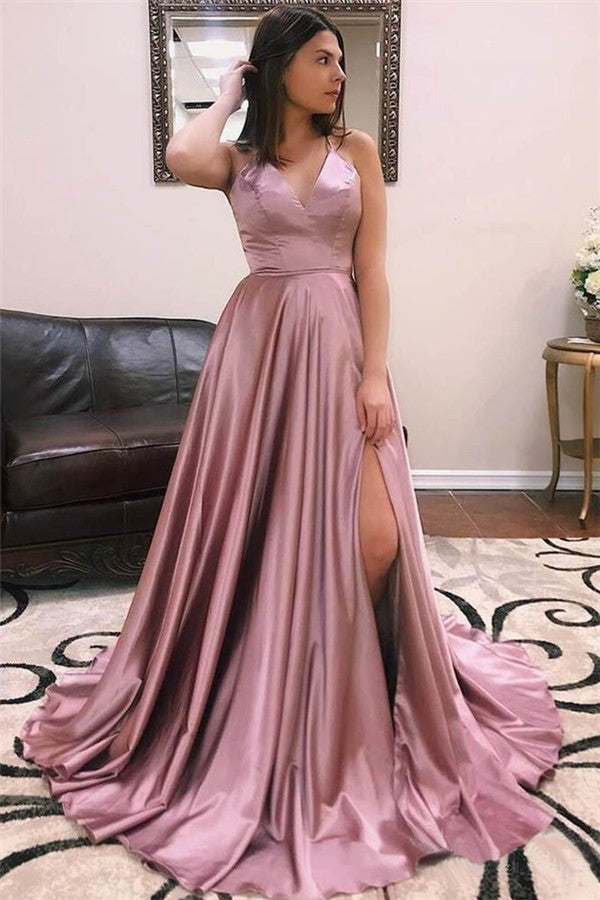 Spaghetti-Straps Mermaid Prom Dress Split With String Back