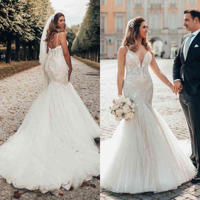 Spaghetti-Straps Sleeveless Wedding Dress Mermaid With Lace