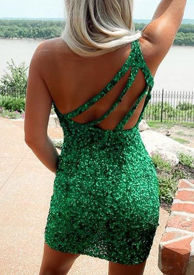 Sparkle in Style with Sequined One-Shoulder Short Dress