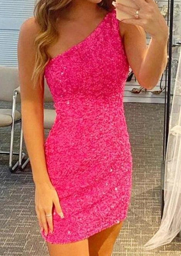 Sparkle in Style with Sequined One-Shoulder Short Dress