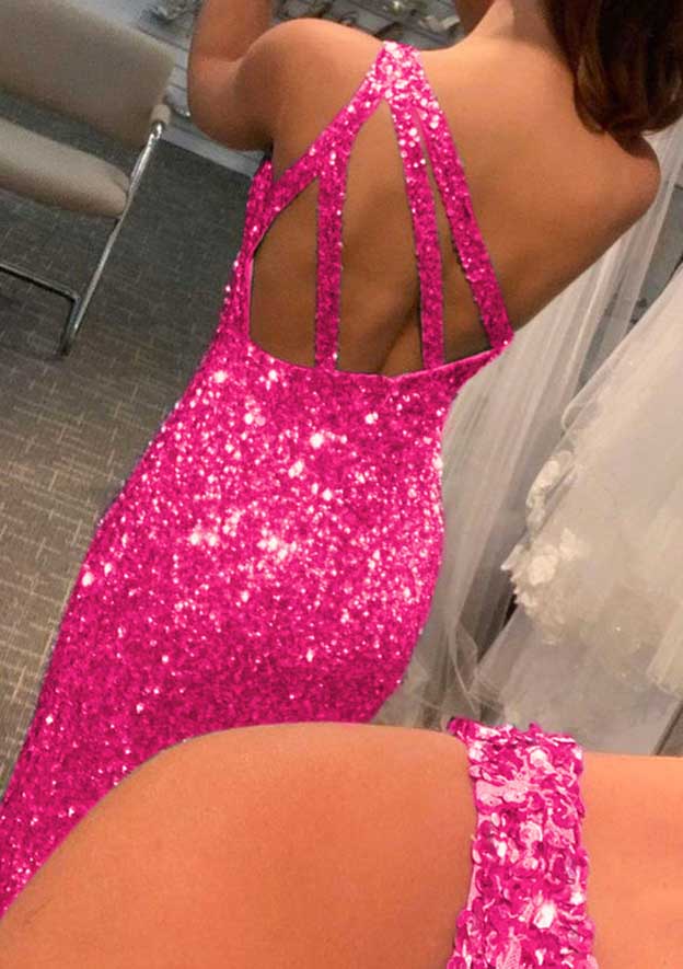 Sparkling One-Shoulder Sleeveless Allover Sequined Prom Dress/Evening Dress - Trumpet/Mermaid Split