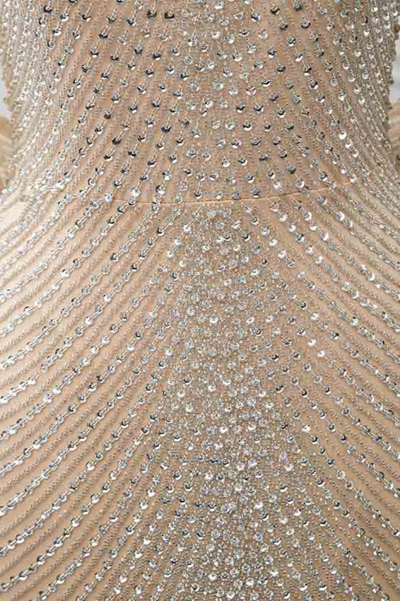 Sparkly Crystals High-Neck Prom Dresses with Front Slit