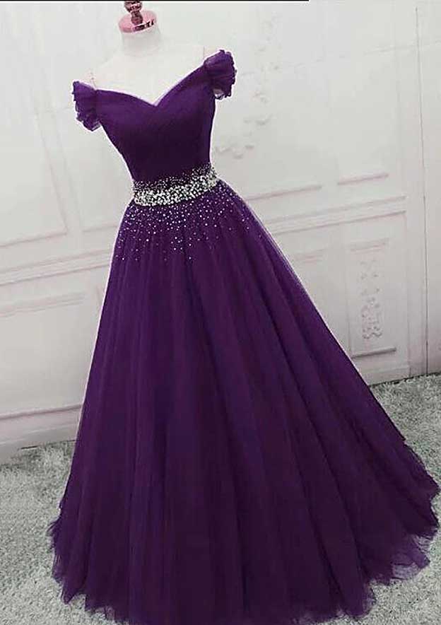 Sparkly Off-the-Shoulder Tulle Ball Gown Prom Dress/Evening Dress