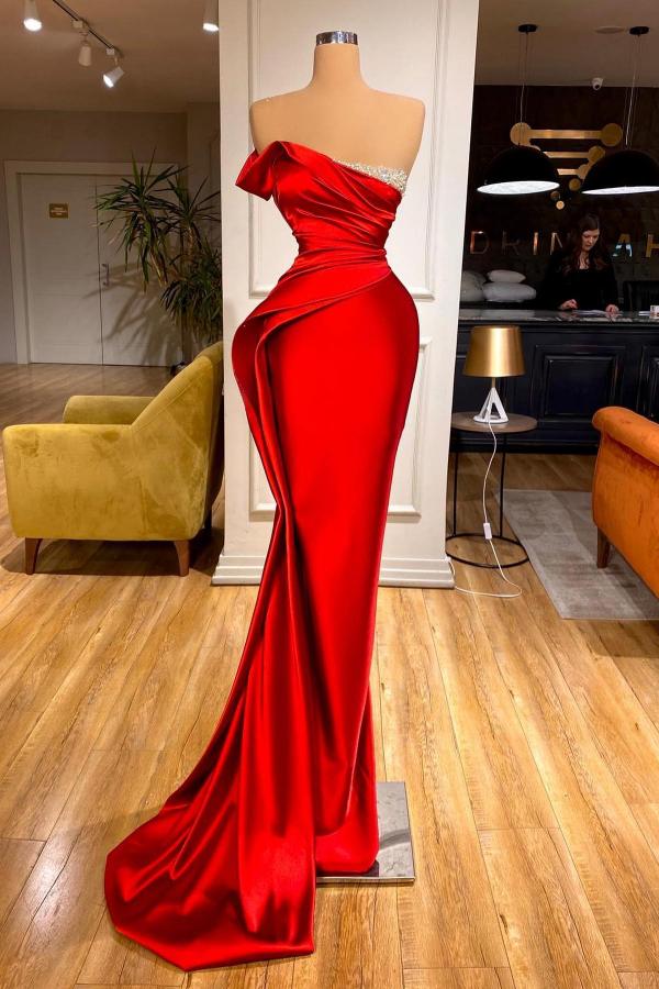 Strapless Red Mermaid Prom Dress With Beads