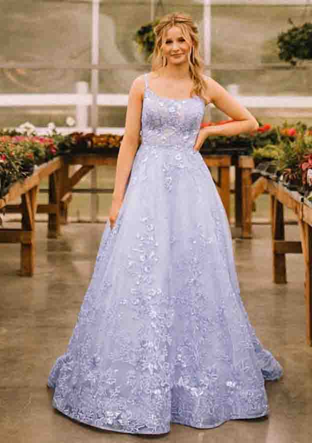 Stunning A-Line Prom Dress/Evening Dress with Appliqued Beading Pockets and Glitter