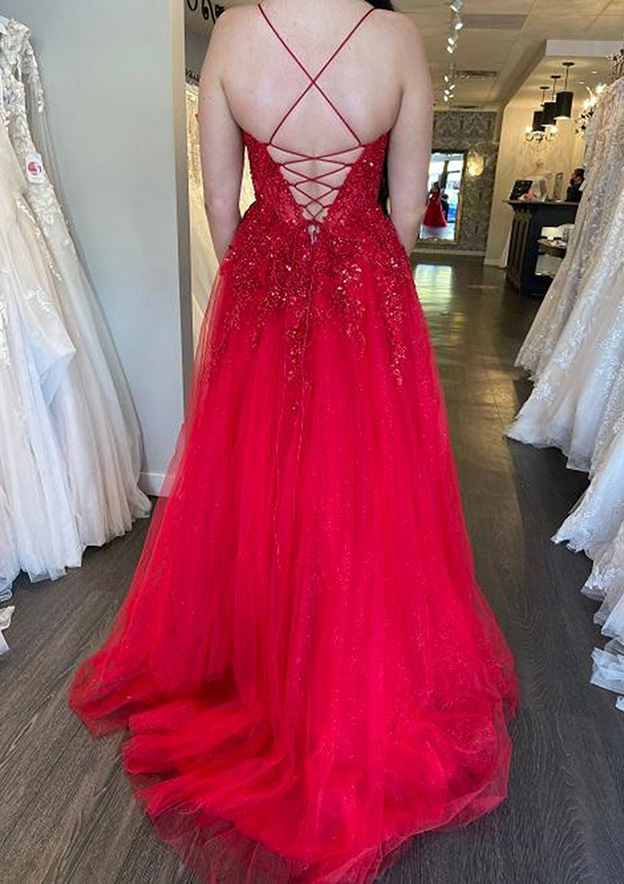 Stunning A-Line Tulle Prom Dress/Evening Dress with Appliqued Beading and Glitter