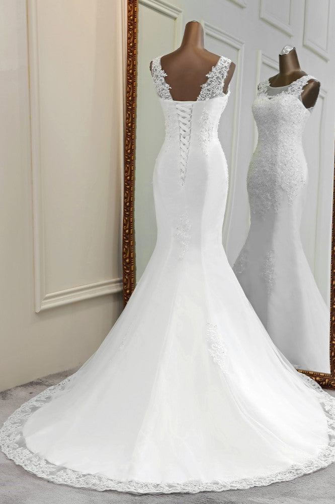 Stunning Jewel Sleeveless White Wedding Dresses White Mermaid Beadings Bridal Gowns