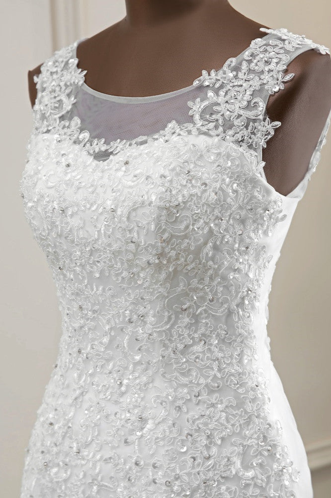 Stunning Jewel Sleeveless White Wedding Dresses White Mermaid Beadings Bridal Gowns