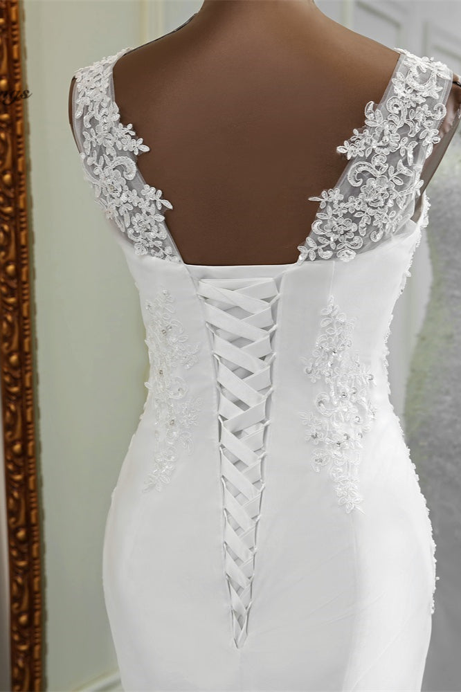 Stunning Jewel Sleeveless White Wedding Dresses White Mermaid Beadings Bridal Gowns