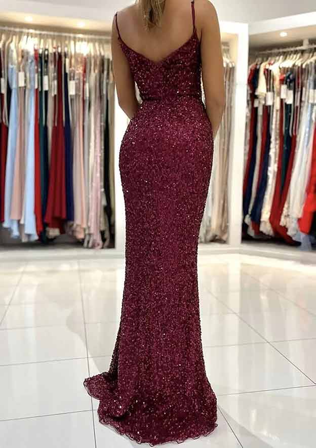 Stunning Trumpet/Mermaid V-Neck Sleeveless Prom Dress/Evening Dress With Split