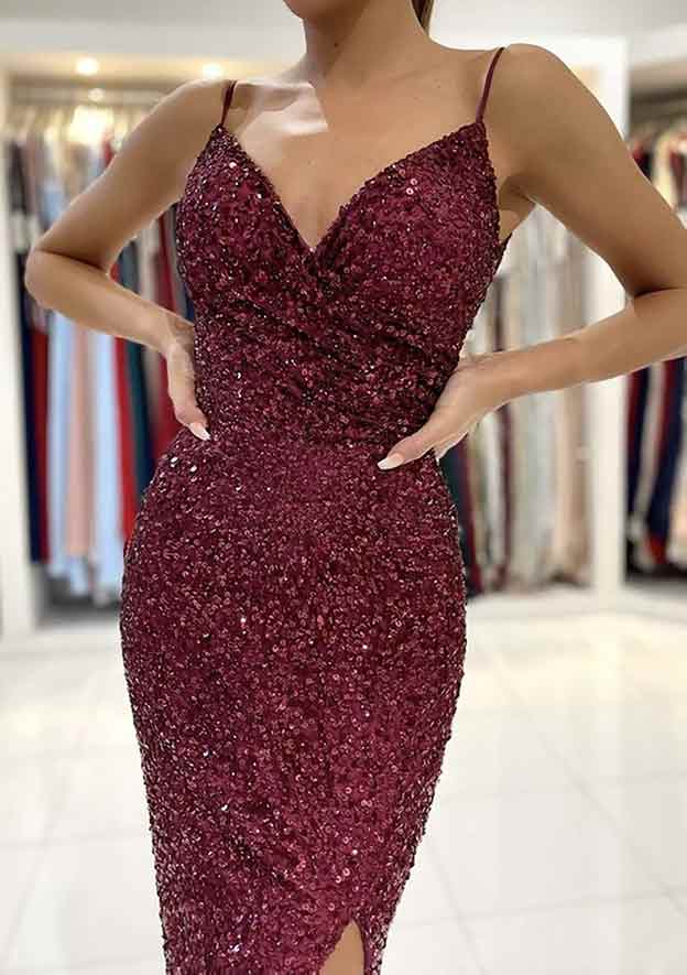 Stunning Trumpet/Mermaid V-Neck Sleeveless Prom Dress/Evening Dress With Split