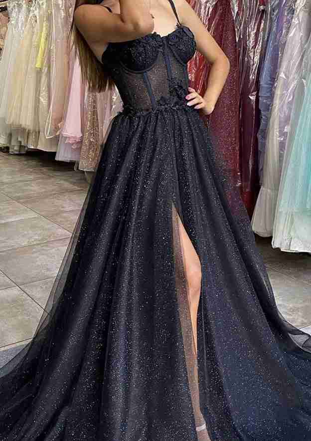 Sweetheart A-Line Straps Glitter Prom Dress/Evening Dress With Appliqued