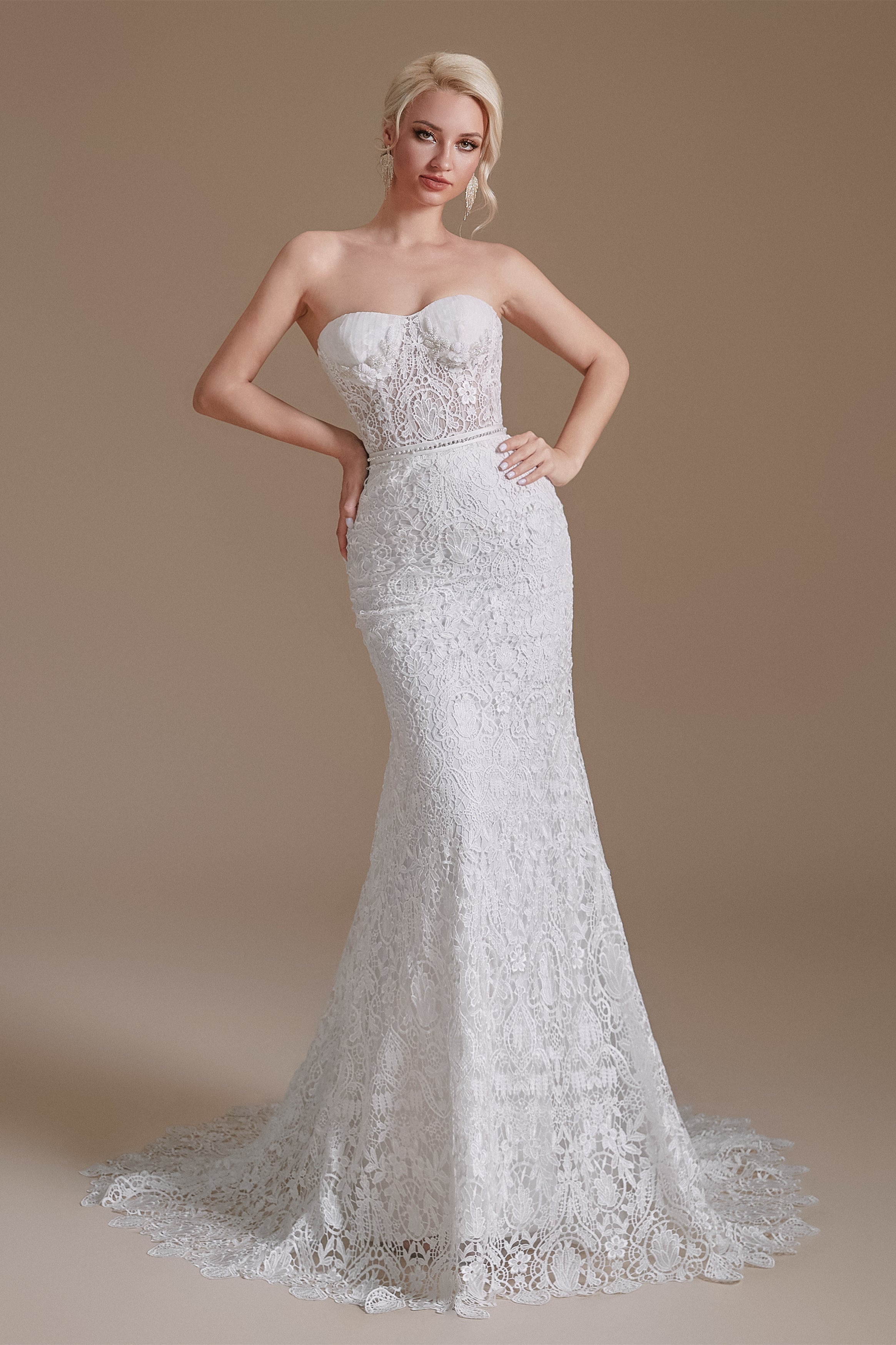 Sweetheart Detachable Bubble Sleeves Lace Mermaid Wedding Dress | Ballbella Design