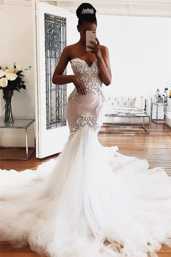 Sweetheart Lace Wedding Dresses Online Modern Sleeveless Mermaid Bridal Gowns