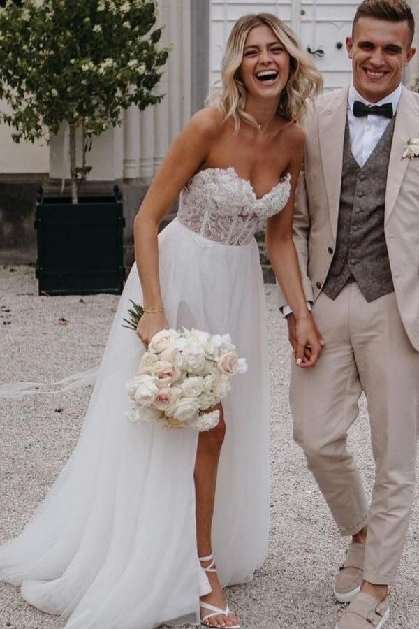 Sweetheart Long Wedding Dress Split With Appliques