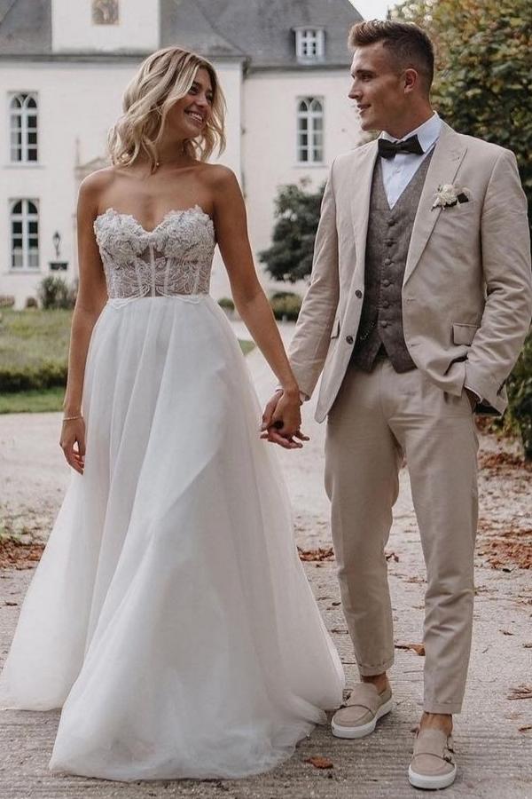 Sweetheart Long Wedding Dress Split With Appliques