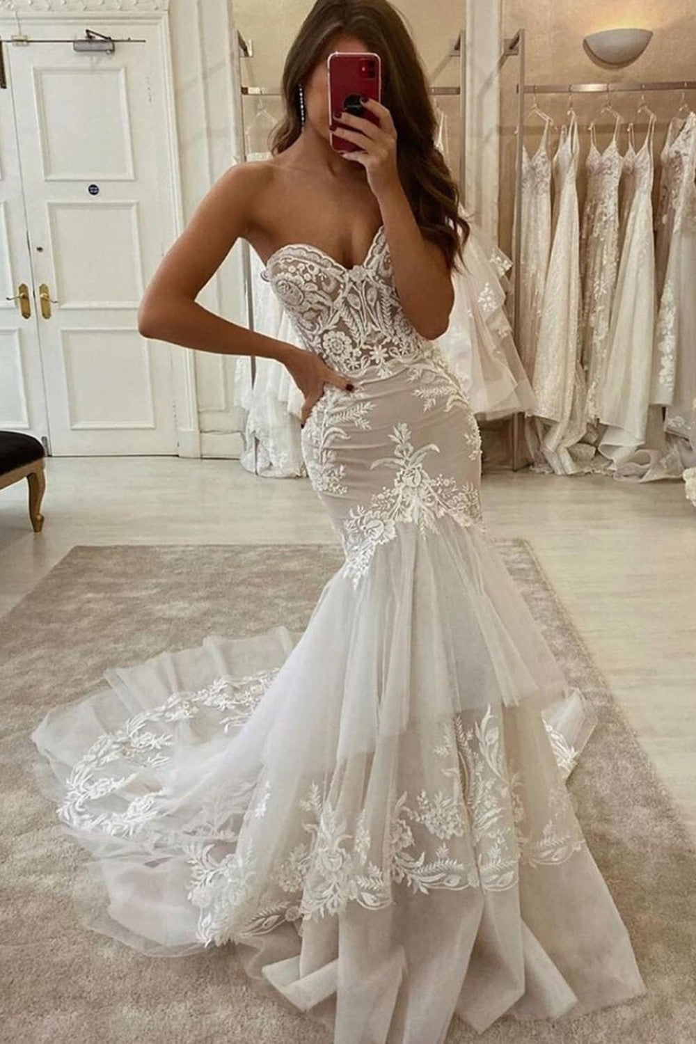 Sweetheart Mermaid Tulle Lace Wedding Dress