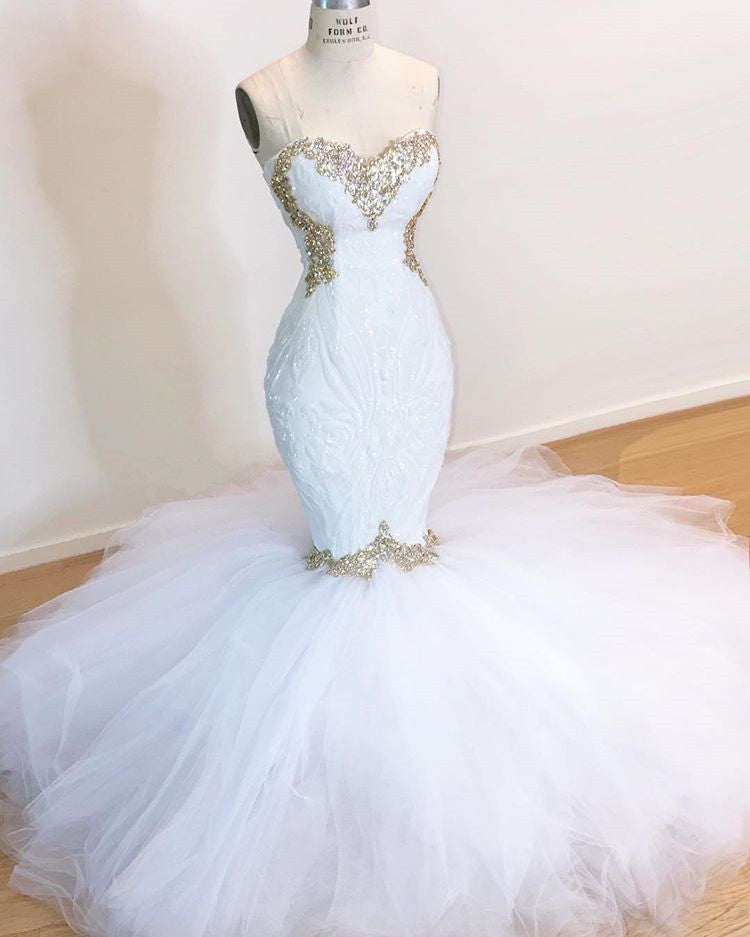 Sweetheart Mermaid Wedding Dress Tulle With Appliques