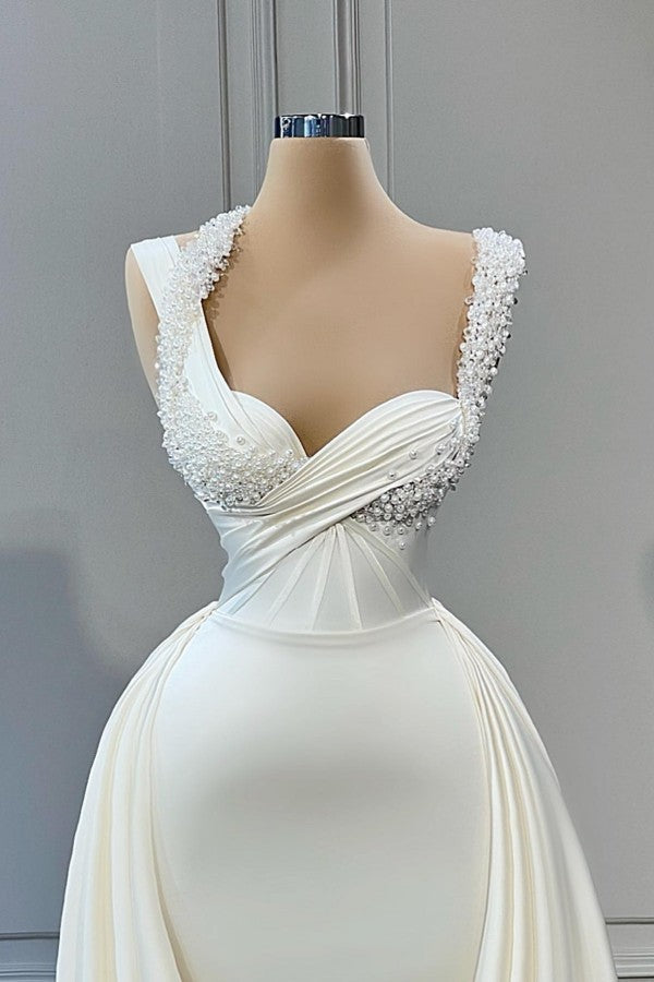 Sweetheart Sleeveless Mermaid Wedding Reception Dress Long With Pearls