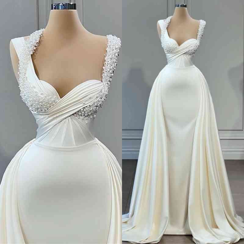 Sweetheart Sleeveless Mermaid Wedding Reception Dress Long With Pearls