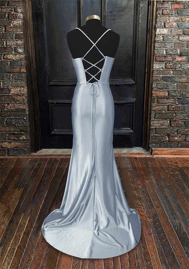 Sweetheart Sleeveless Prom Dress/Evening Dress with Split Ruffles and Silk like Satin Sweep Train Sheath/Column