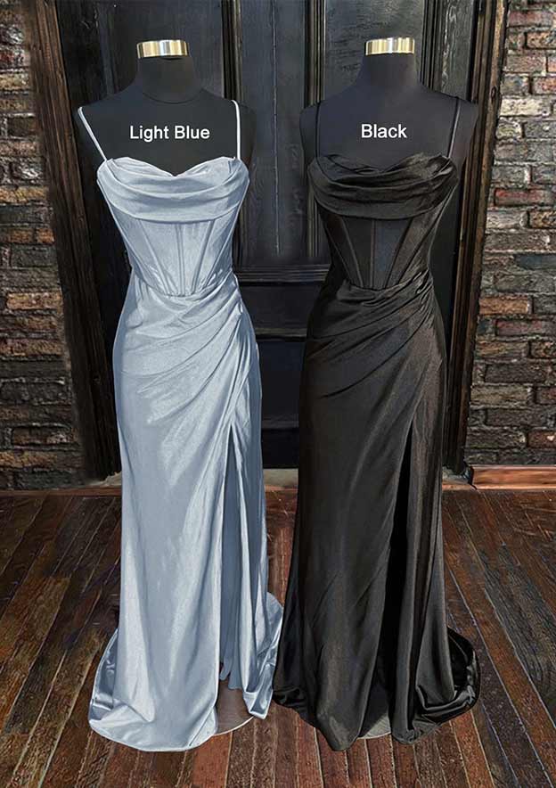 Sweetheart Sleeveless Prom Dress/Evening Dress with Split Ruffles and Silk like Satin Sweep Train Sheath/Column