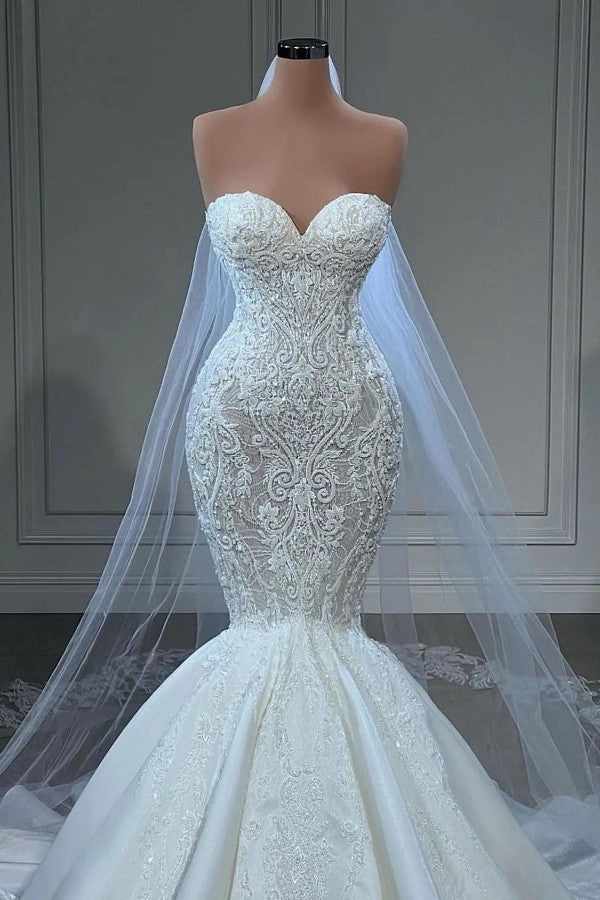 Sweetheart Wedding Dress Mermaid Long With Appliques Beads