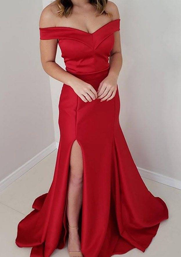 Trumpet/Mermaid Off-the-Shoulder Satin Long/Floor-Length Prom Dress/Evening Dress