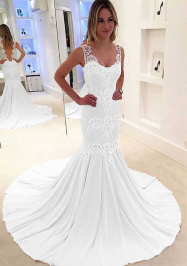 Trumpet/Mermaid Scalloped Neck Sleeveless Court Train Chiffon Prom Dress/Evening Dress