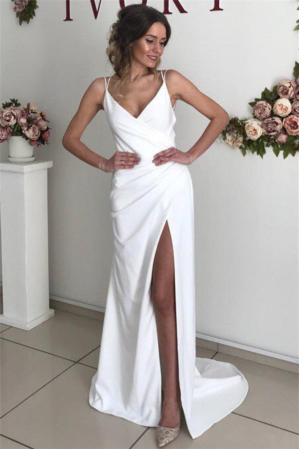 V-Neck Sleeveless Simple Wedding Dress Mermaid With Slit