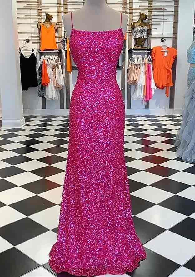 Velvet Sequins Prom Dress/Evening Dress with Trumpet/Mermaid Square Neckline and Sleeveless Sweep Train