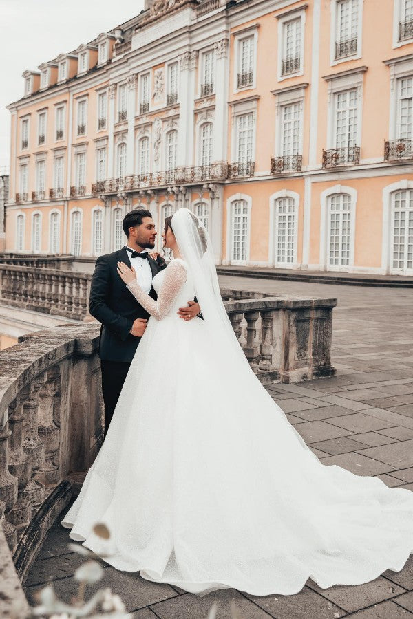 White Long Sleeves Wedding Dress Ball Gown On Sale