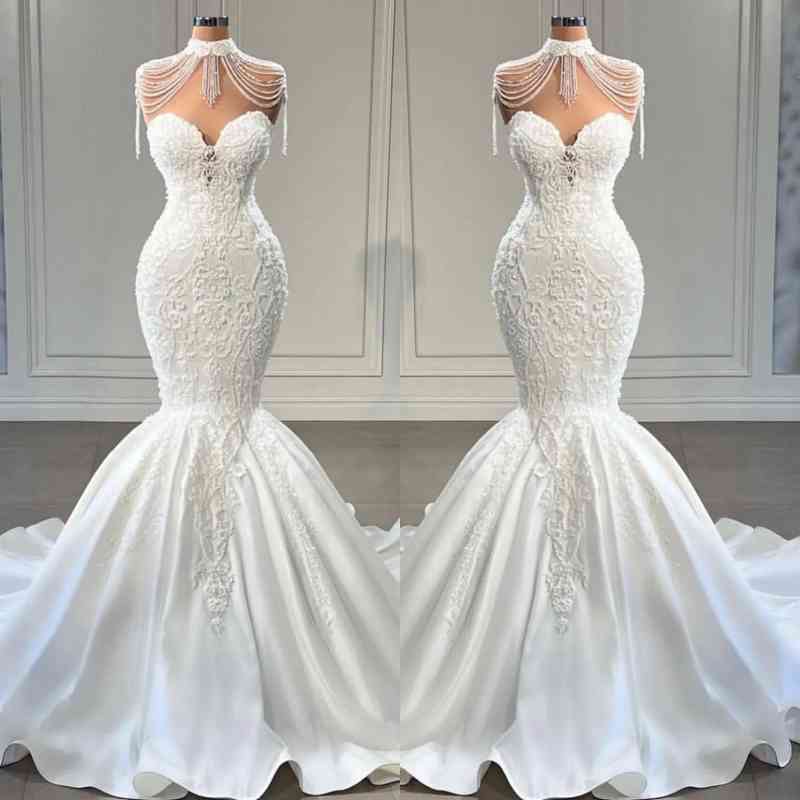 White Sweetheart Wedding Dress Mermaid Lace Long