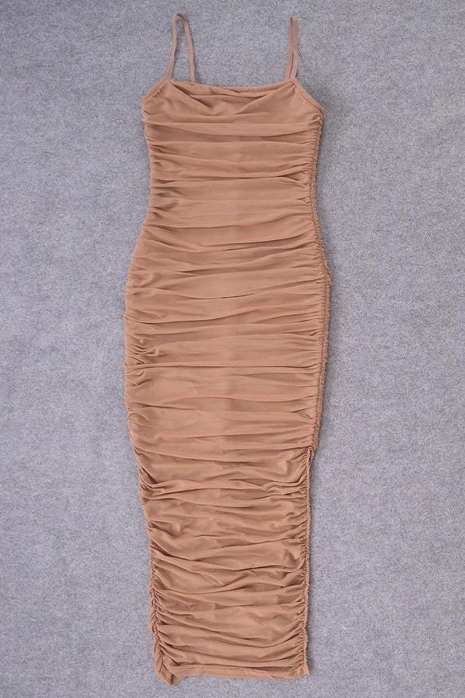 Zoe Bodycon Wrap Maxi Dress - Tan Brown