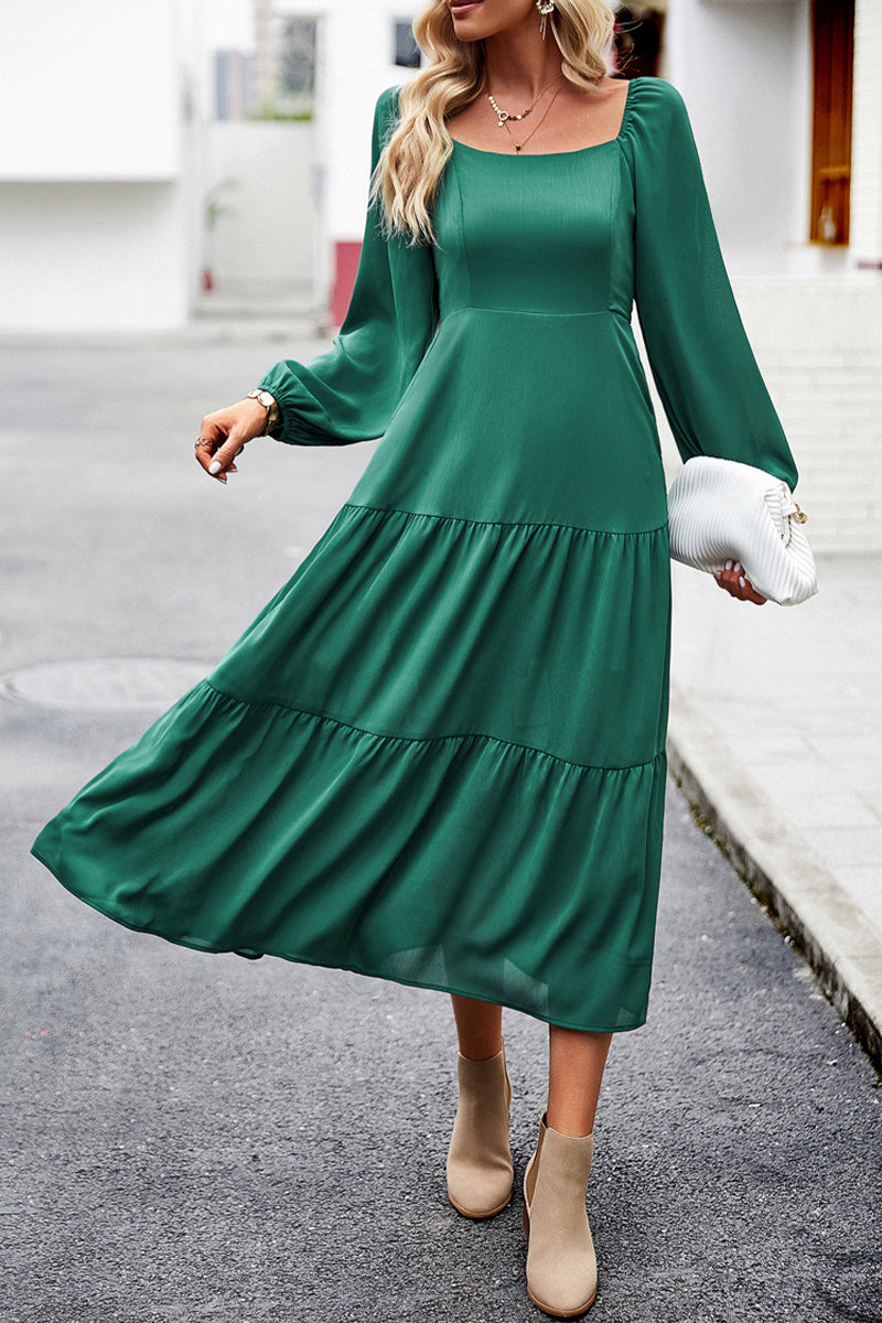 Celebrities Elegant Solid Patchwork Square Collar A Line Dresses