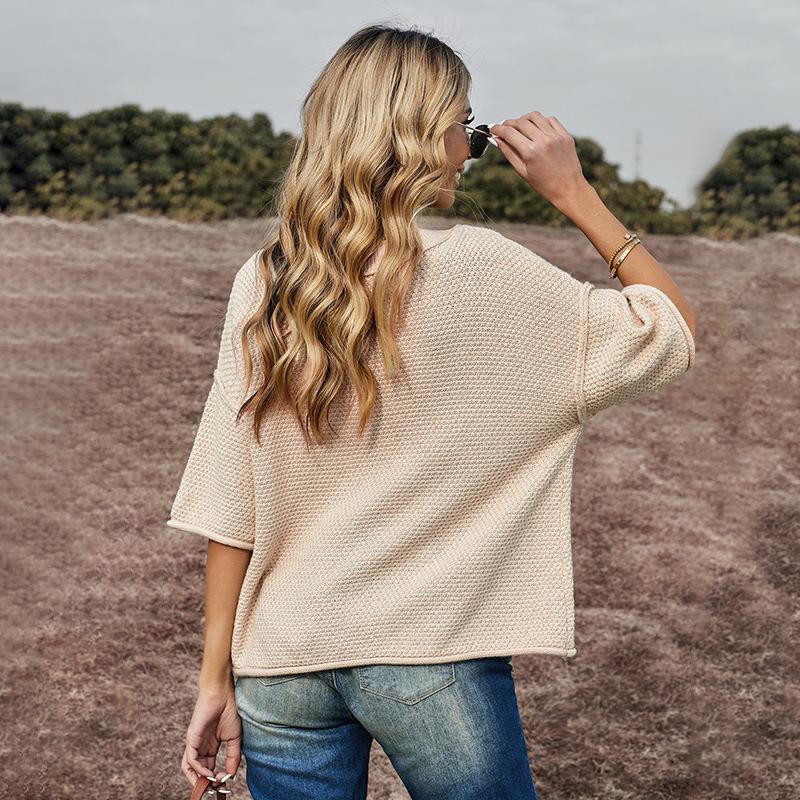 V neck 3/4 Sleeve Casual Shift Sweater