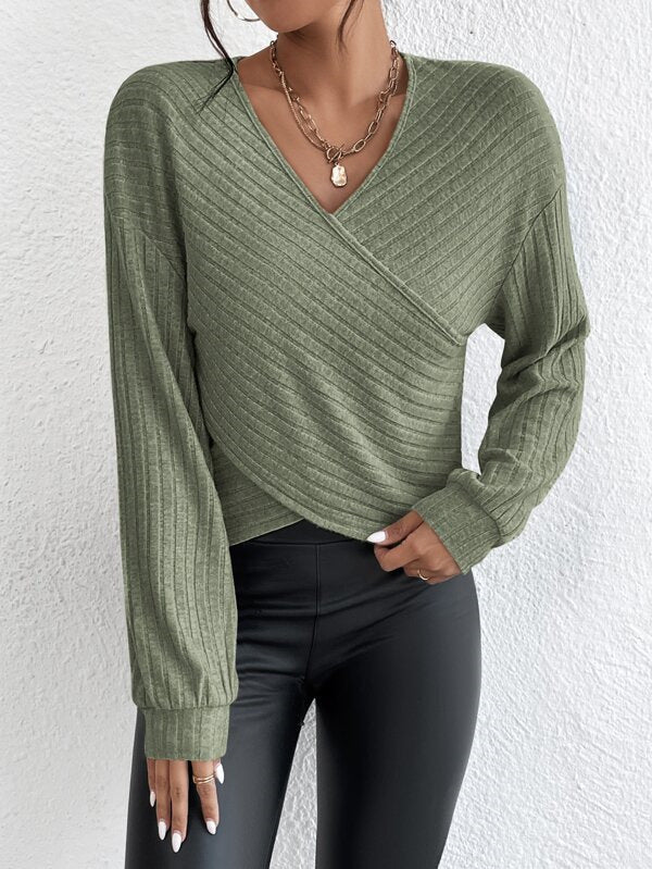 CozyKnit V-neck crossover pullover sweater