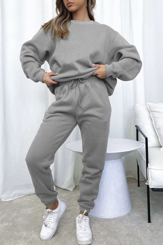 Crew Neck Sweatshirt & Drawstring Waist Jogger Two-piece Set