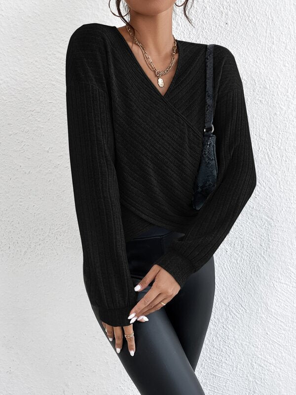 CozyKnit V-neck crossover pullover sweater