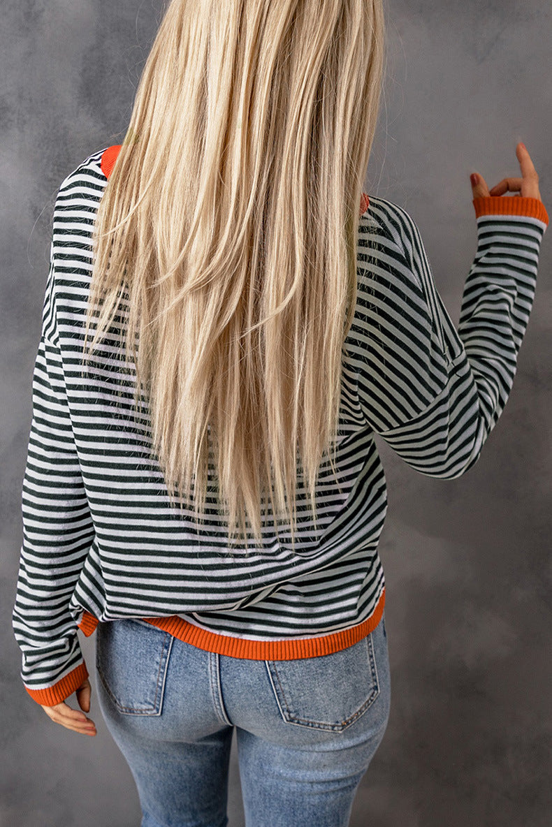 Contrast striped drop shoulder sweater