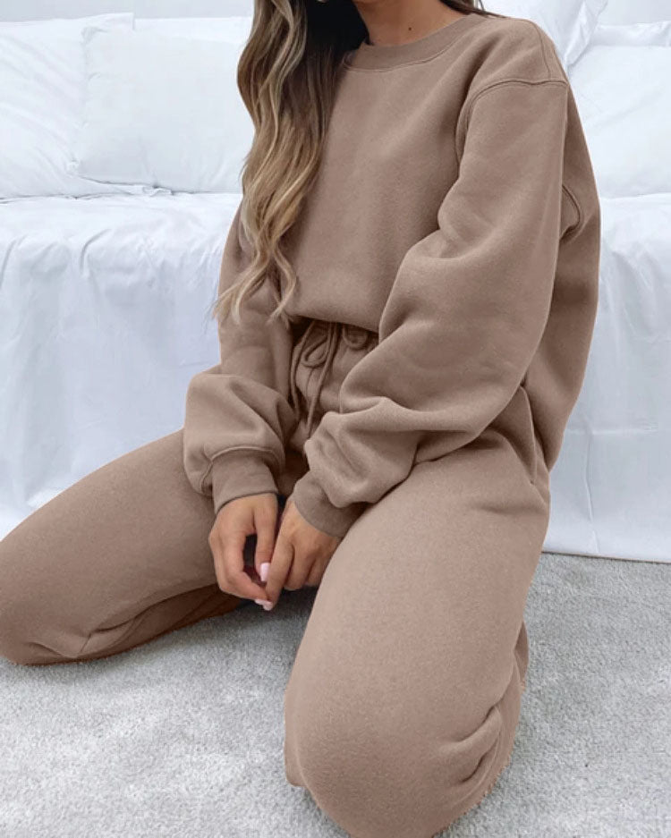 Crew Neck Sweatshirt & Drawstring Waist Jogger Two-piece Set