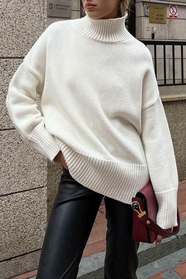 Half turtleneck loose solid color knitted sweater